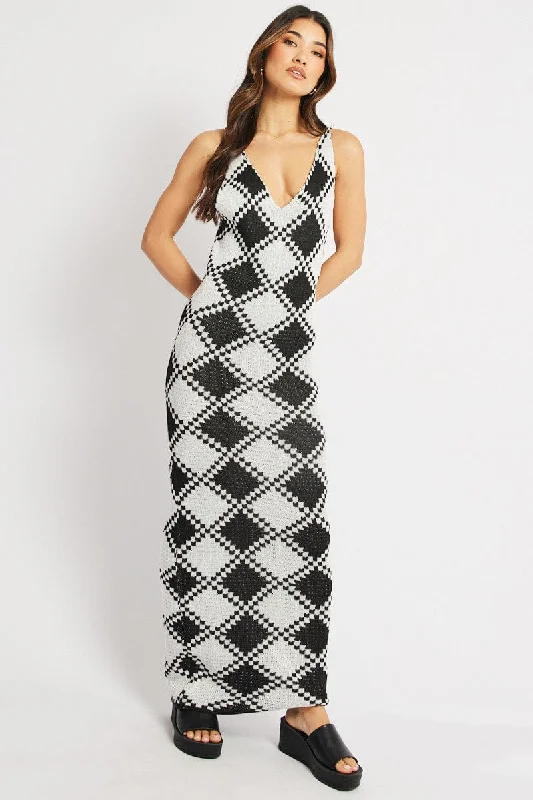 Black Check Beach Dress Cover Up