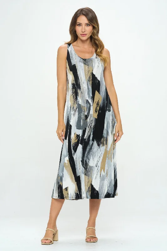 Plus Size Print Tank Long Dress Sleeveless- 7000BN-TXP1-W379