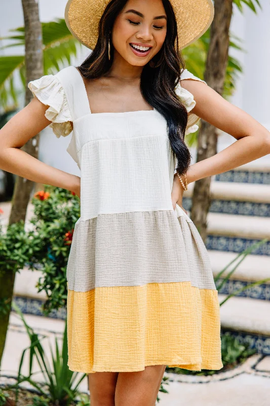 Feeling So Sweet Straw Yellow Colorblock Dress