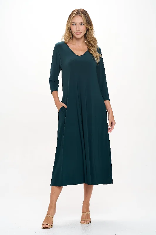 HIT V-Neck Long Dress W/Pocket-7085HT-QRS1-K