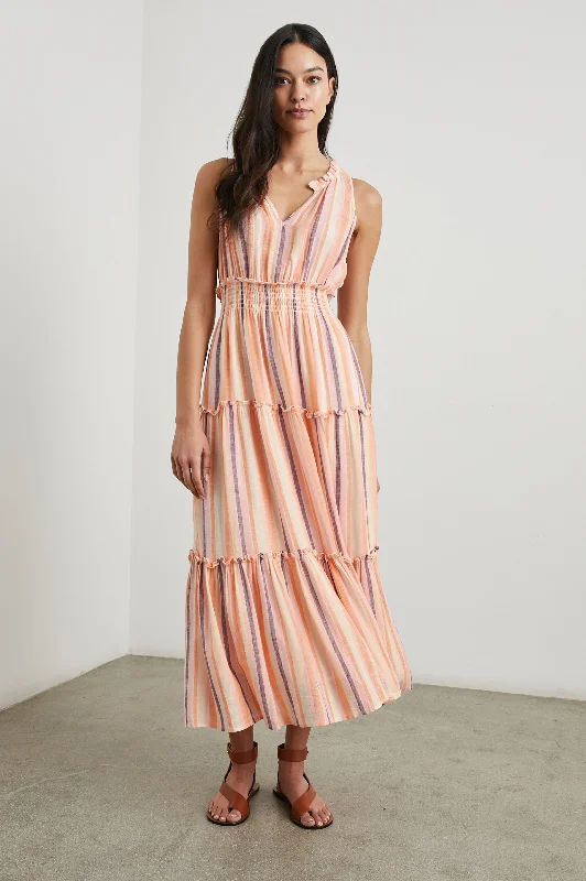 LOULOU DRESS - PAPAYA STRIPE