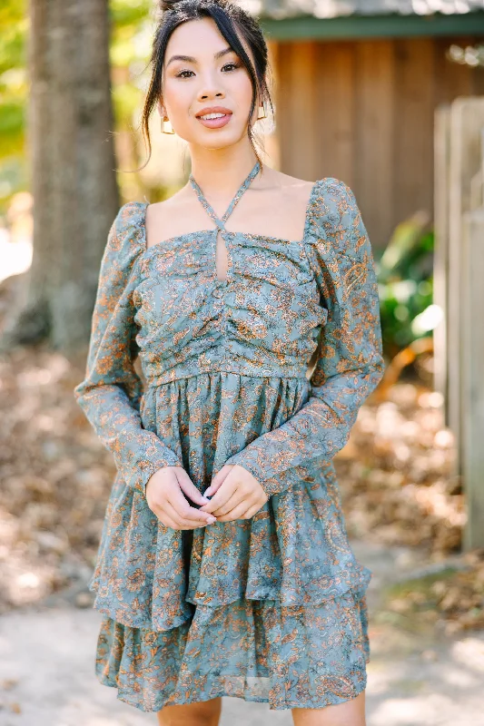 More Than Thankful Teal Green Floral Dress