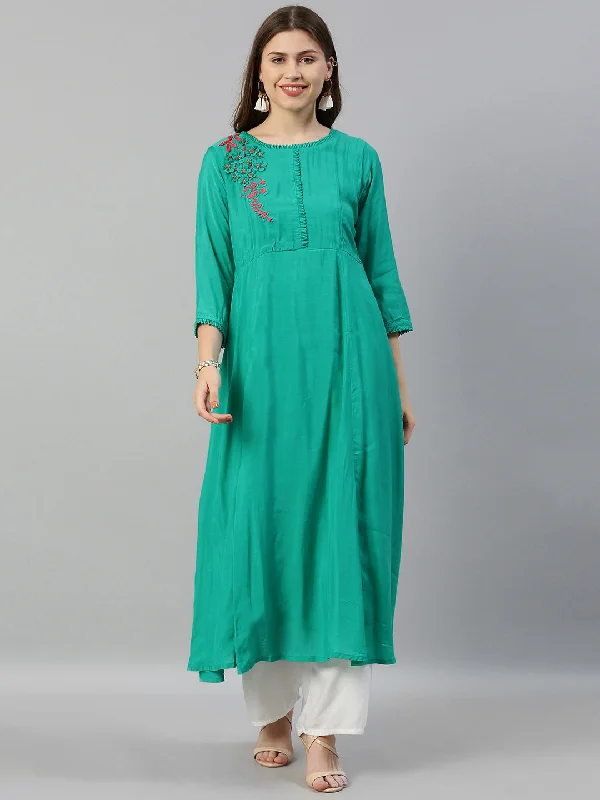 Neeru's Green Embellished A Line Kurta