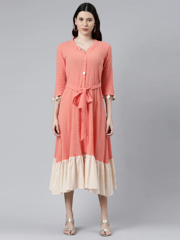 Neeru's Peach Color Chiffon Fabric Dress