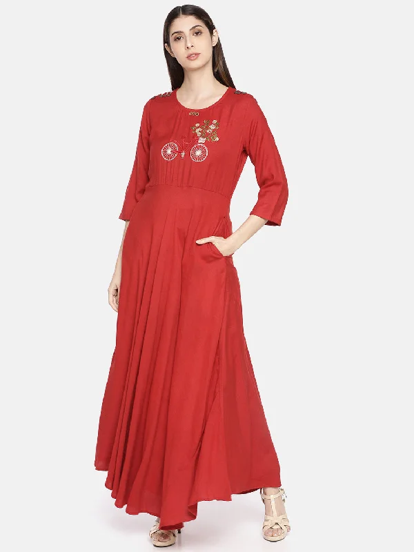 Neeru's Women Red Quirky Yoke Design A-Line Kurta