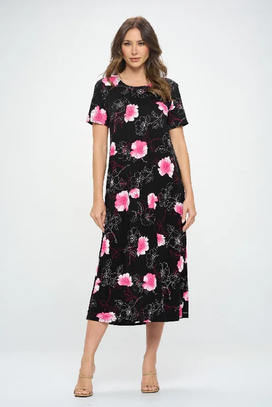 Plus Size Print  Long Dress Short Sleeve - 7002BN-SXP1-W380