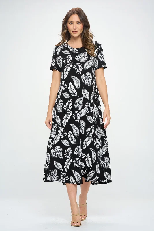 Plus Size Print  Long Dress Short Sleeve - 7002BN-SXP1-W388