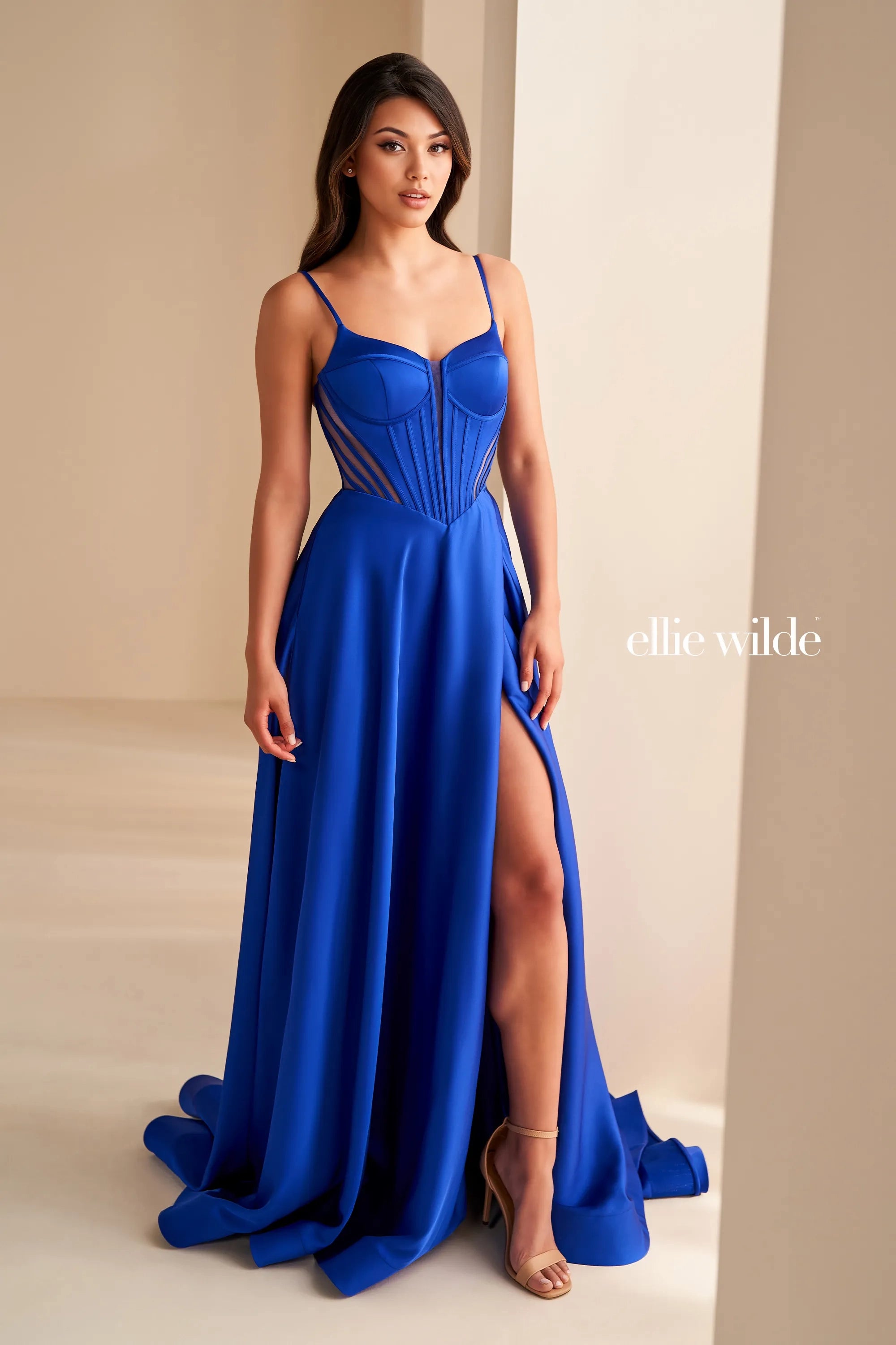 Ellie Wilde 36227 Soft Satin Gown w/ Slit