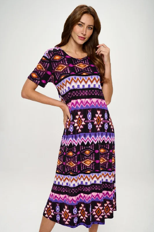 Stretchy Long Dress Short Sleeve Print-7002BN-SRP1-W407