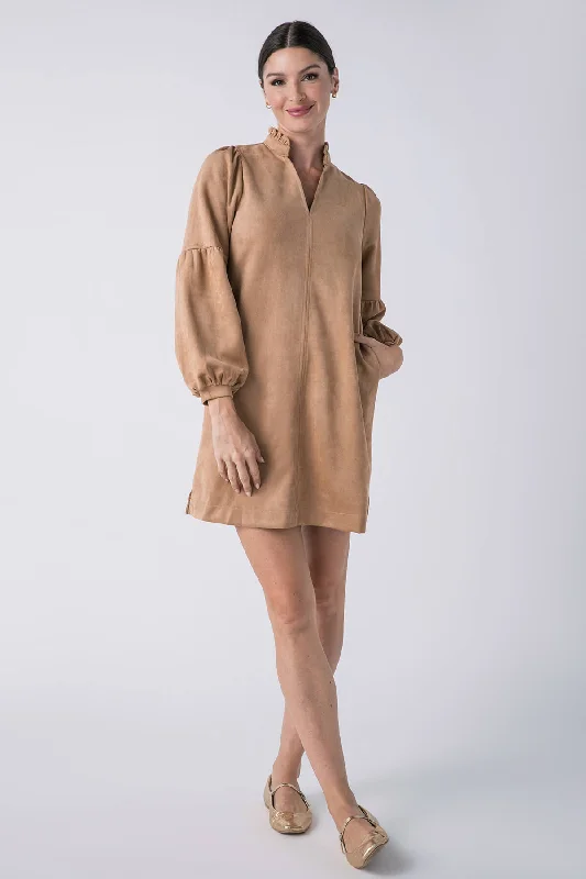 THML Faux Suede Long Sleeve Dress