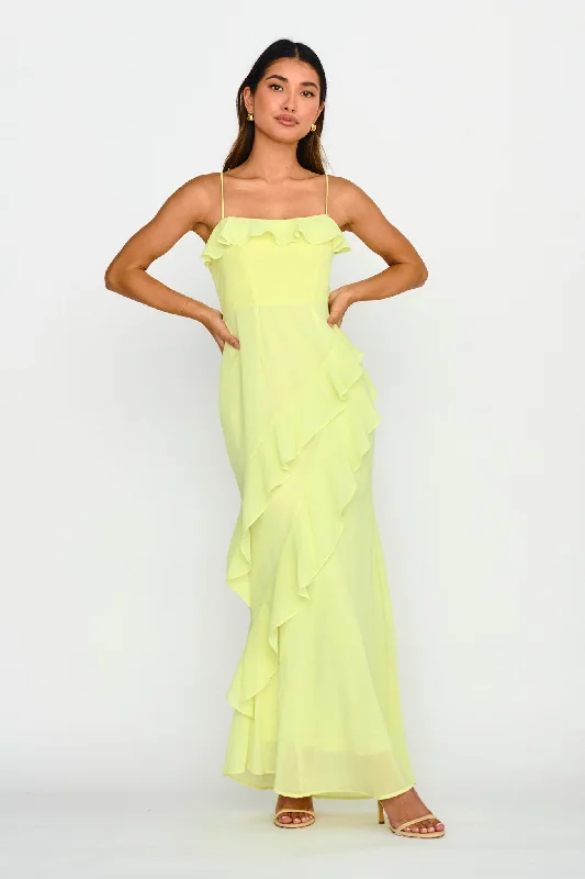 Actual Sunshine Ruffle Trim Maxi Dress Lime