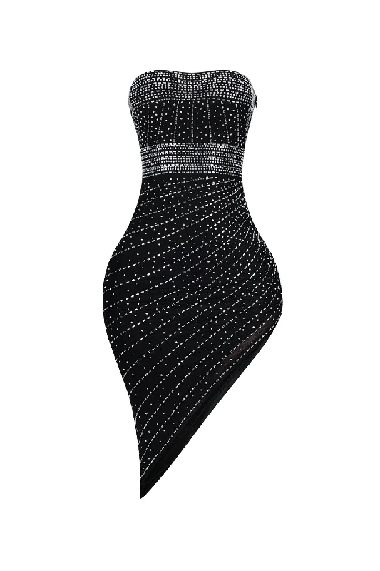 Adriana Tube Rhinestone Asymmetrical Midi Dress