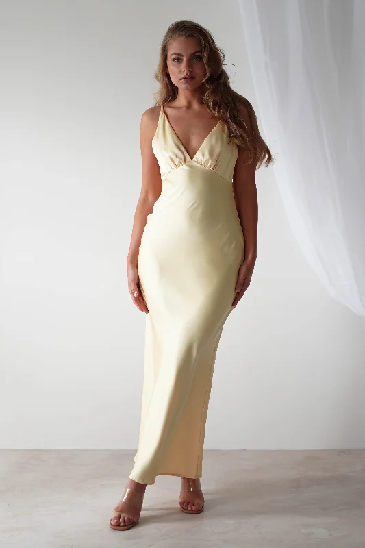 Aimie Soft Satin Maxi Dress | Yellow