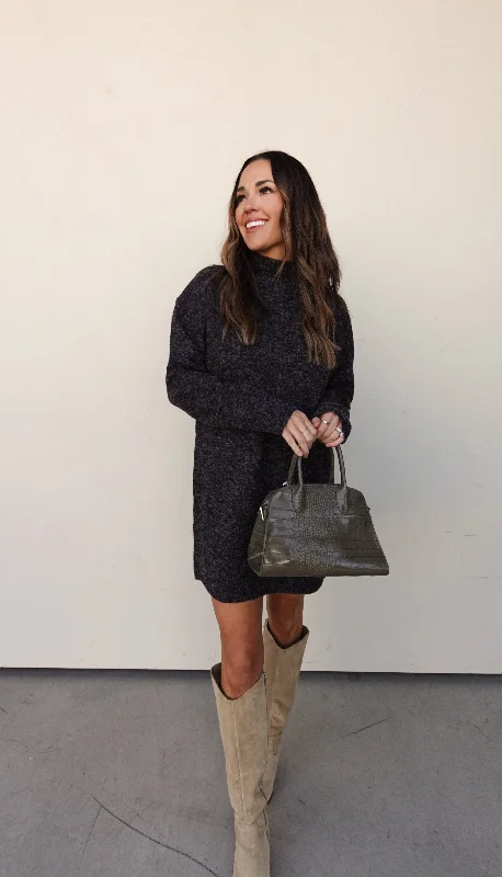 Charcoal High Neck Sweater Dress