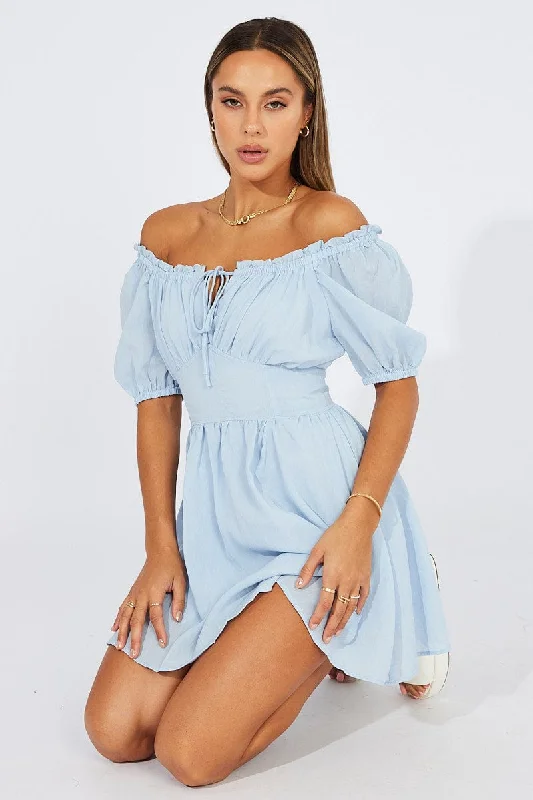 Blue Fit And Flare Dress Corset Waist Mini