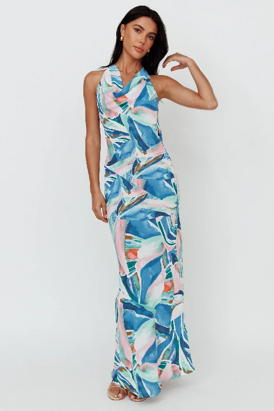 Cassiopeia Open Back Maxi Dress Abstract Blue