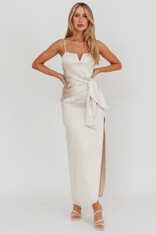 Celestine Waist Tie Satin Maxi Dress Light Champagne