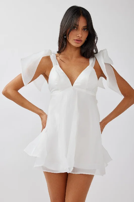 Chantilly Tied Shoulder Mini Dress Solid White