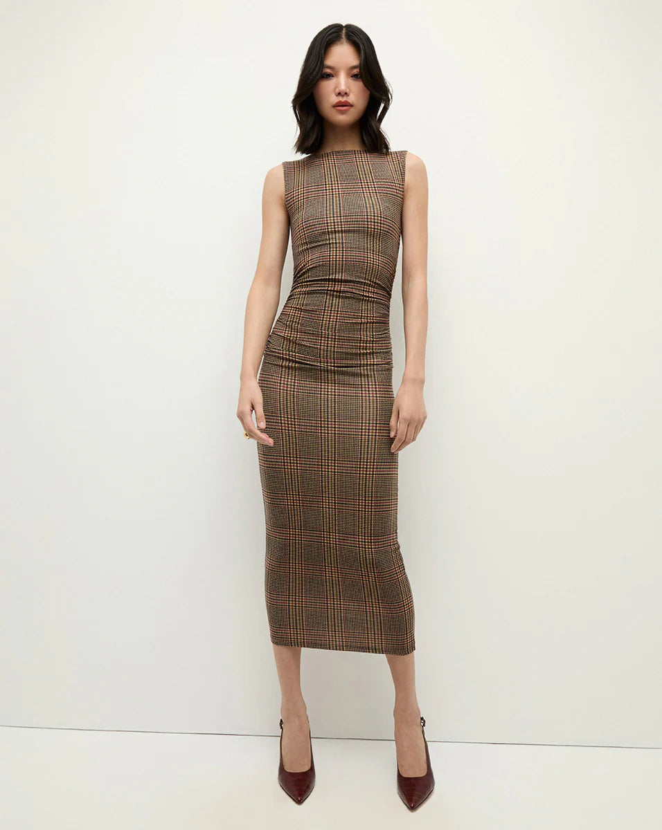 Charissa Plaid Sheath Dress - Camel Black