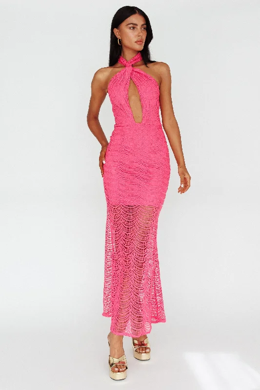 Costa Halterneck Midi Dress Pink