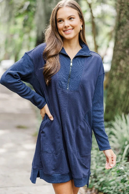 Couldn't Be Happier Navy Blue Sweatshirt Dress