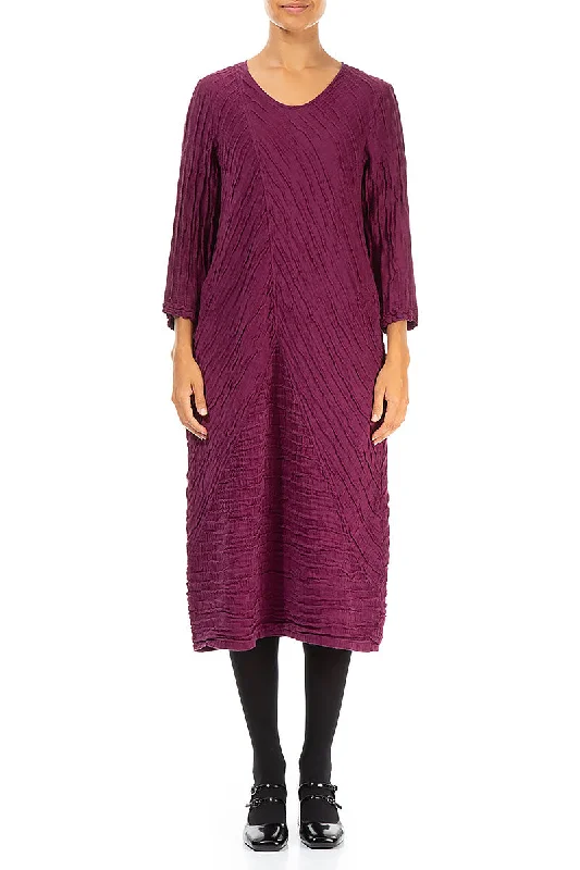 Crinkled Magenta Silk Linen Midi Dress