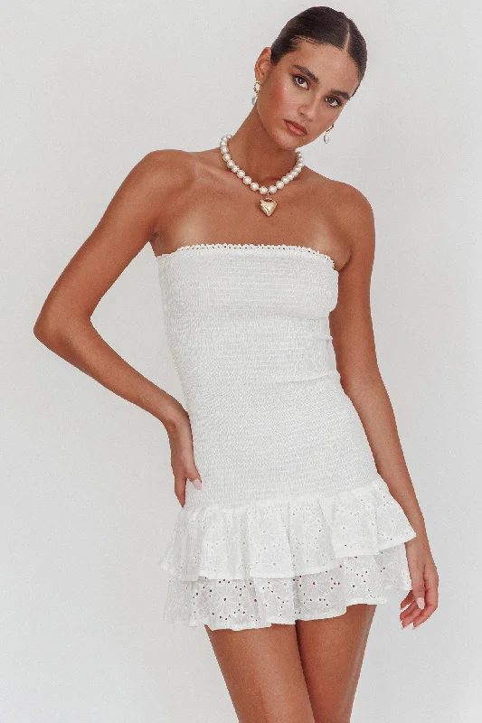 Dream Time Strapless Shirred Mini Dress Off White