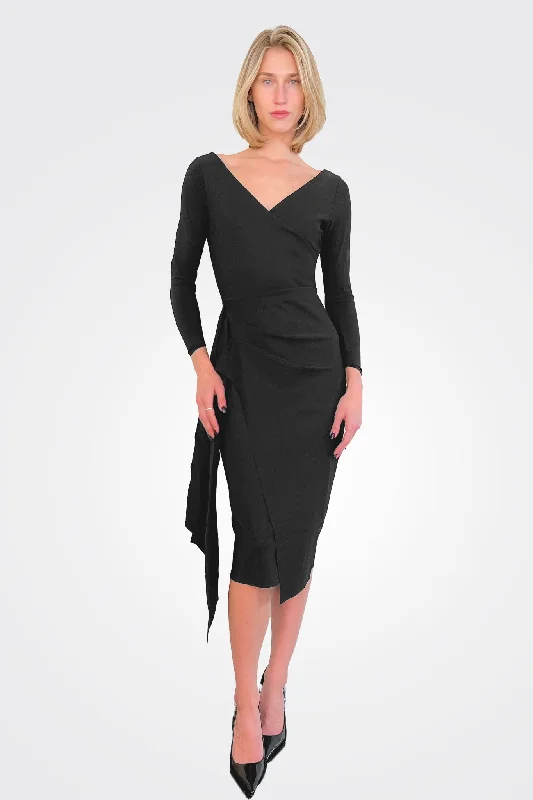 Ellia Draped Sheath Dress - Black