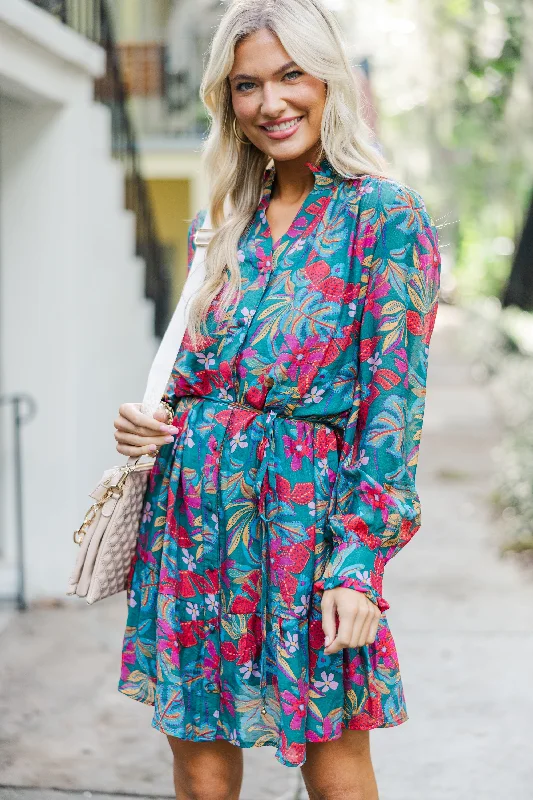 Fate: It's Your Year Teal Blue Foral Dress