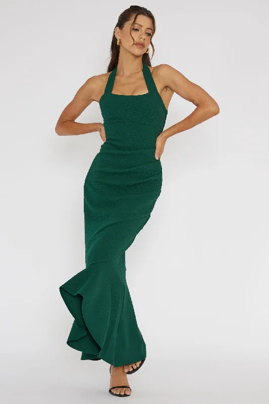 Fire Of Stars Halterneck Midi Dress Forest Green