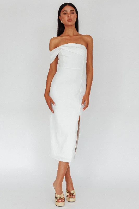 First Impressions One Shoulder Midi Dress White