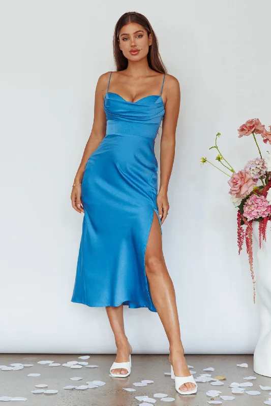 Giorgette Side Split Midi Dress Blue