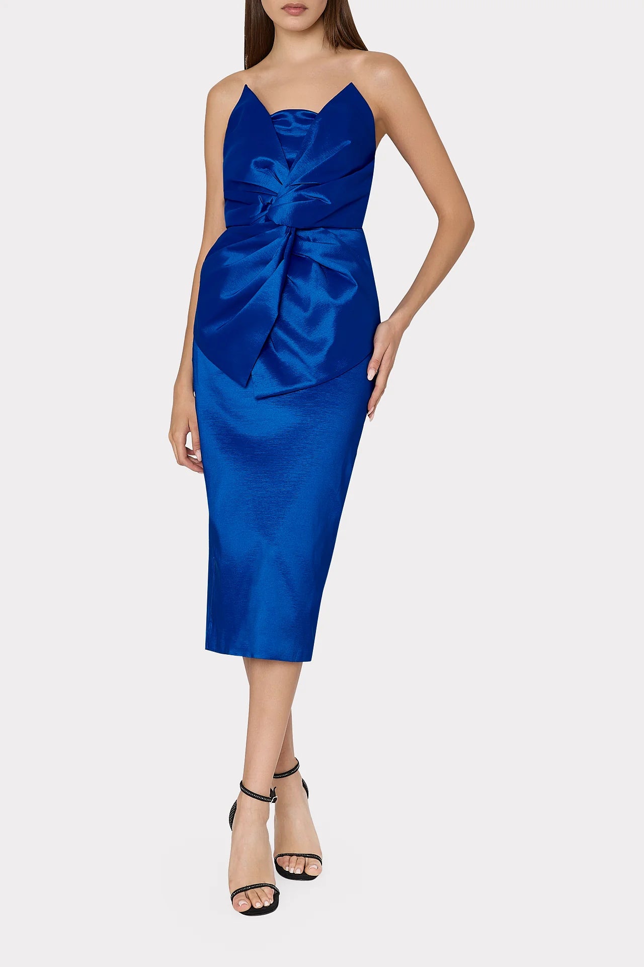 Harlow Bow Taffeta Strapless Dress - Blue