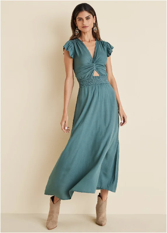 Twist Front Maxi Dress - Green