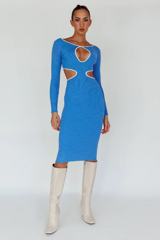 Jovie Keyhole Knit Midi Dress Blue