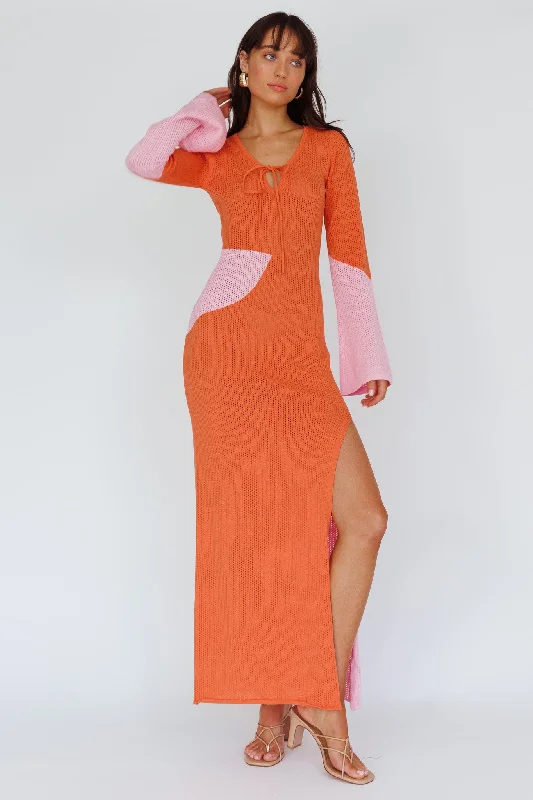 Karsen Long Sleeve Crochet Maxi Dress Orange