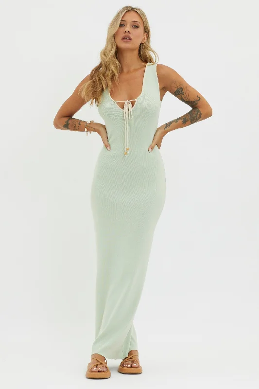 Karyssa Tied Bust Knit Maxi Dress Sage