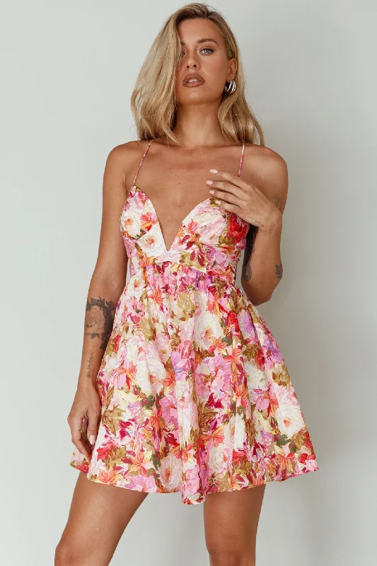 Le Jardins A-Line Mini Dress Floral Orange