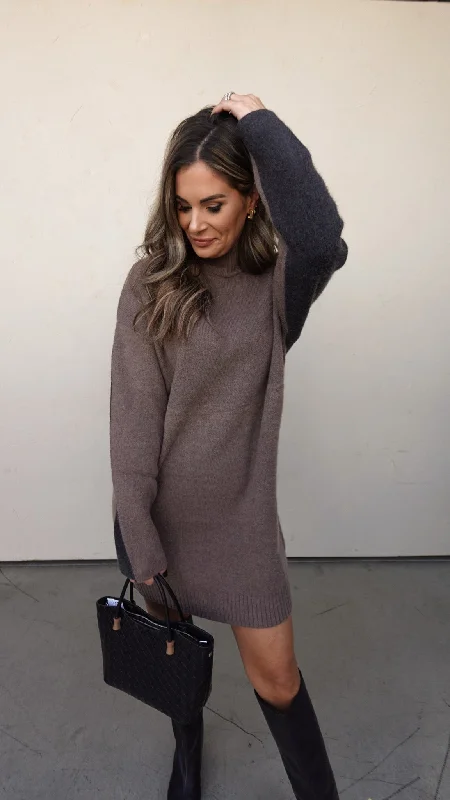 Mocha Colorblocked Sweater Dress