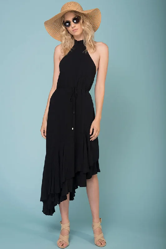 Myah Open Back Midi Dress Black