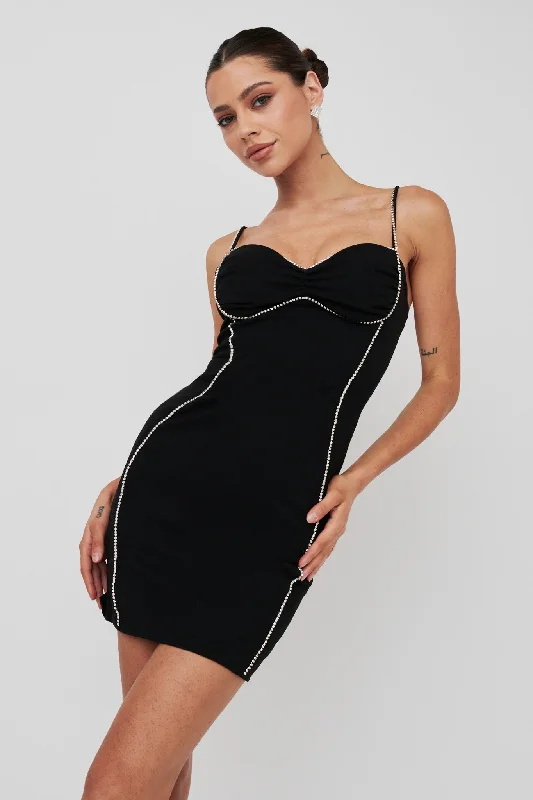 Next To You Diamante Trim Mini Dress Black