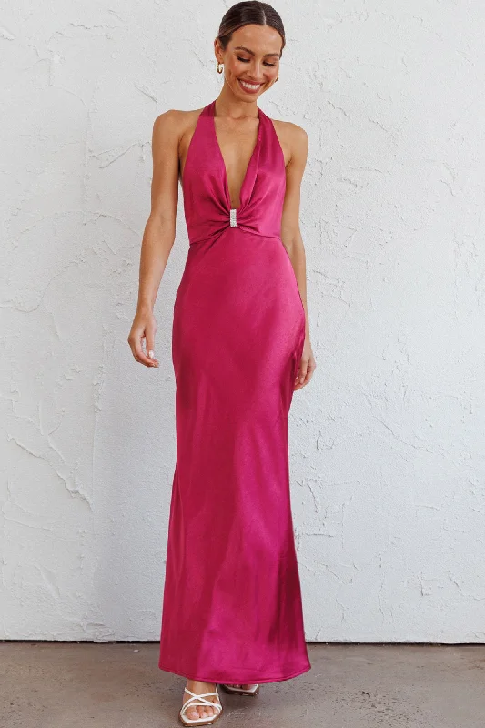 Oasis Diamante Halterneck Maxi Dress Fuchsia