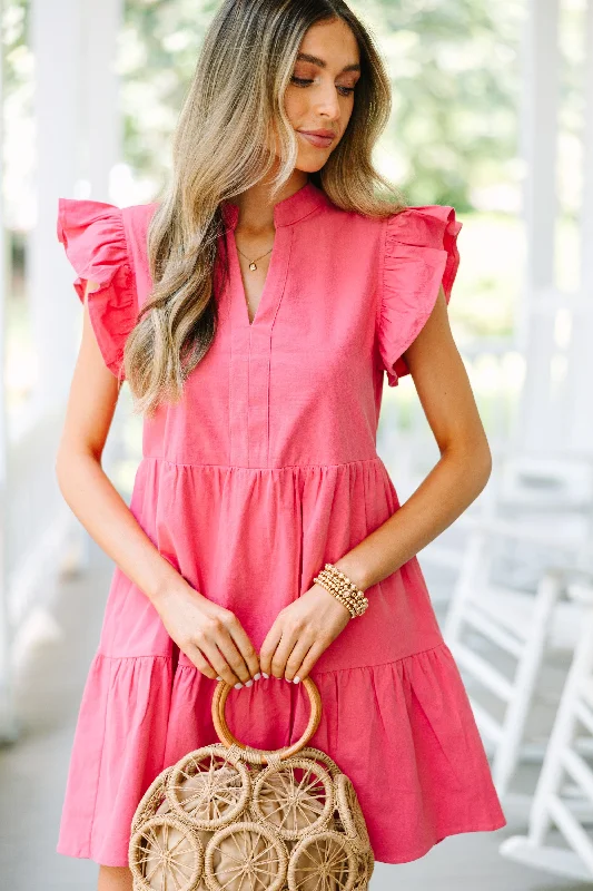 On The Move Rouge Pink Ruffled Babydoll Dress