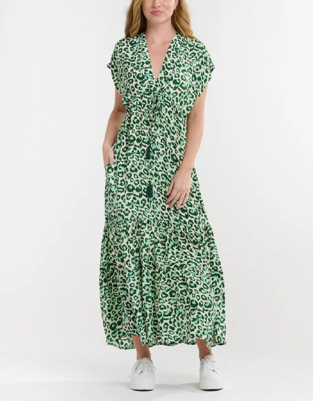 Patchwork Midi Dress - Green Leopard