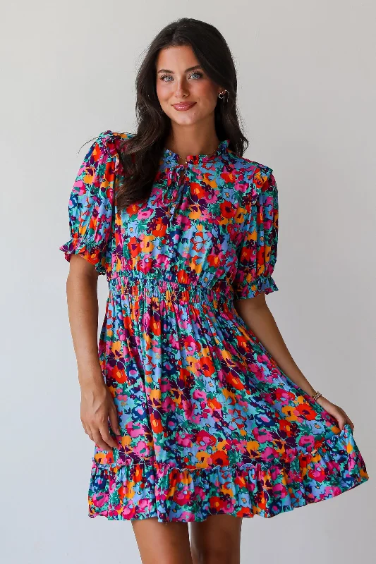 FINAL SALE - Radiant Romance Blue Floral Mini Dress