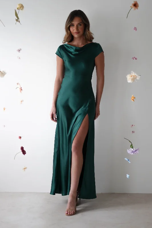 Ramona Soft Satin Maxi Dress | Emerald Green