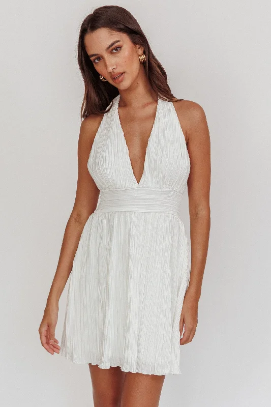 Sinia Plisse Halter Mini Dress Off White