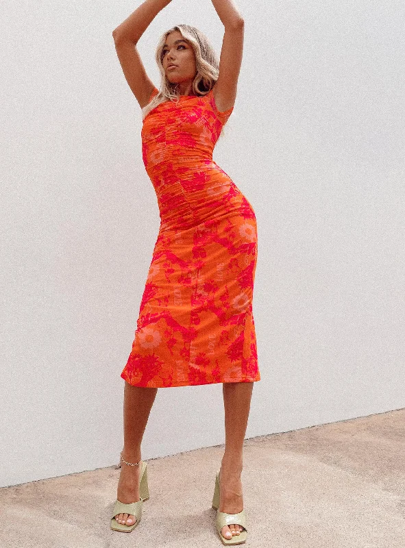 Stella Midi Dress Orange Multi