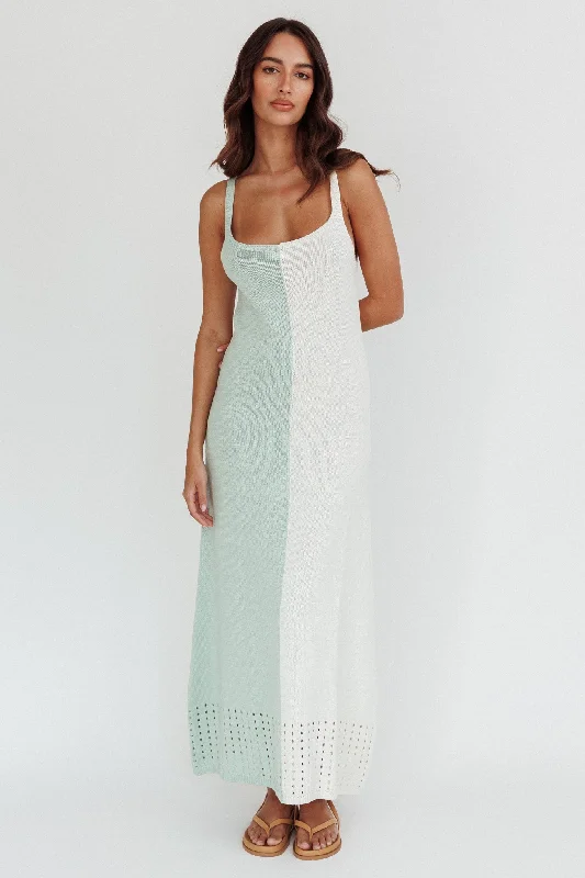 Sunday Fun Day Knit Maxi Dress Sage Cream