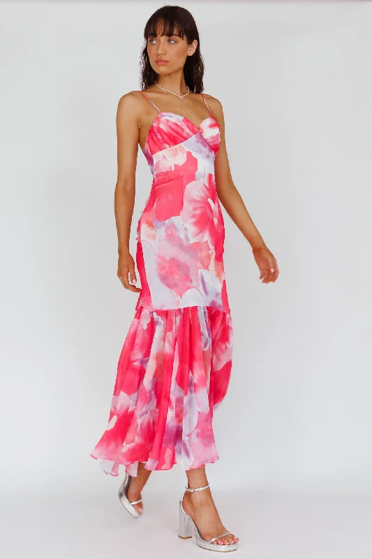 Sunni Low Back Midi Dress Floral Pink